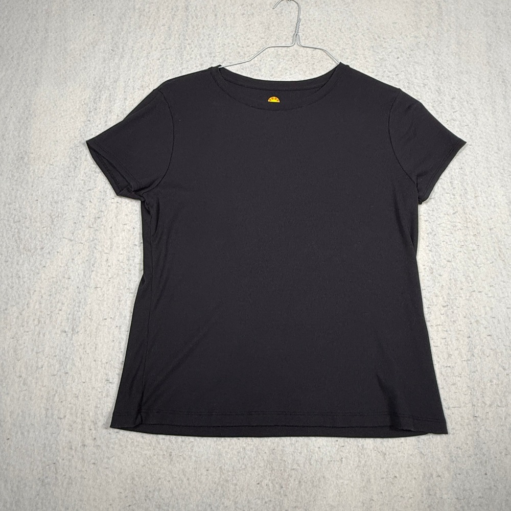 C&C California Women Black Ribbed Short Sleeve Tencel Modal Crew Neck Tee XL